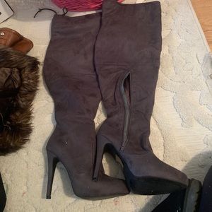 Charcoal grey over knee boots